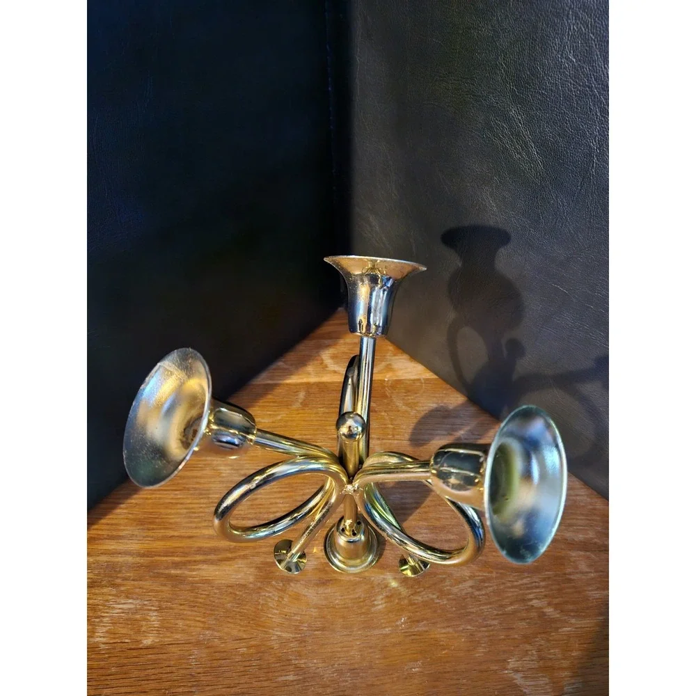 Brass Colored Trumpet Candle Holder